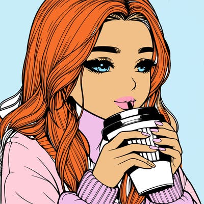 realistic girl drinking coffee