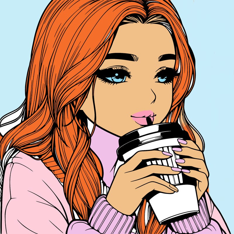 realistic girl drinking coffee