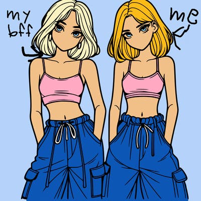 two girls with crop top with baggy pants