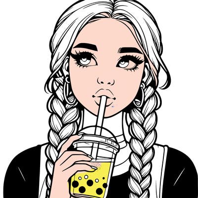 realistic girl with braided hair drinking boba