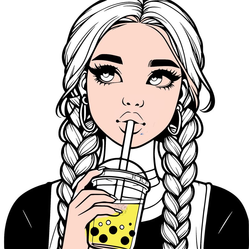 realistic girl with braided hair drinking boba