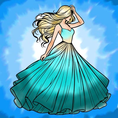 realistic woman with dress flowing in the wind