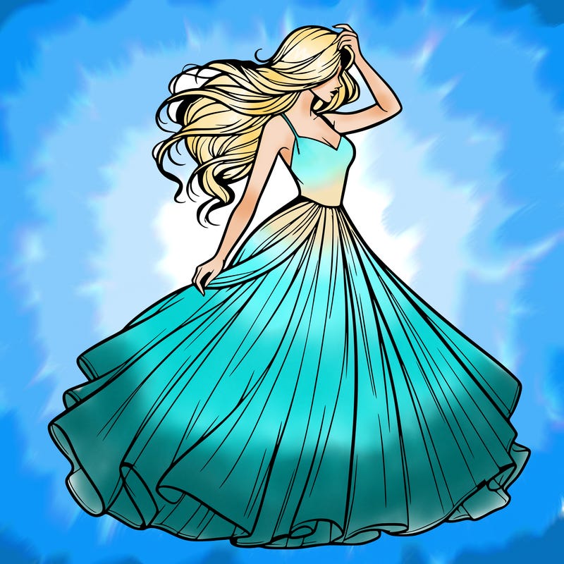 realistic woman with dress flowing in the wind