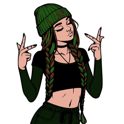 realistic teenage girl with braids and a beanie and crop top doing 🫶🏼