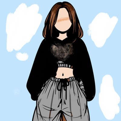 realistic girl faceless with baggy pants and a crop top
