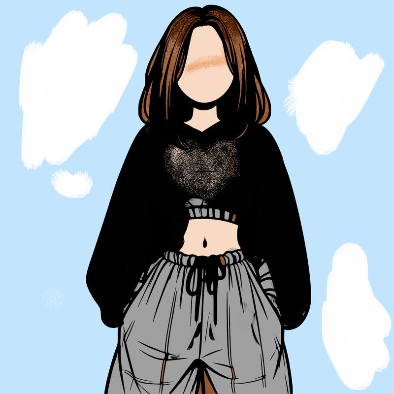 realistic girl faceless with baggy pants and a crop top
