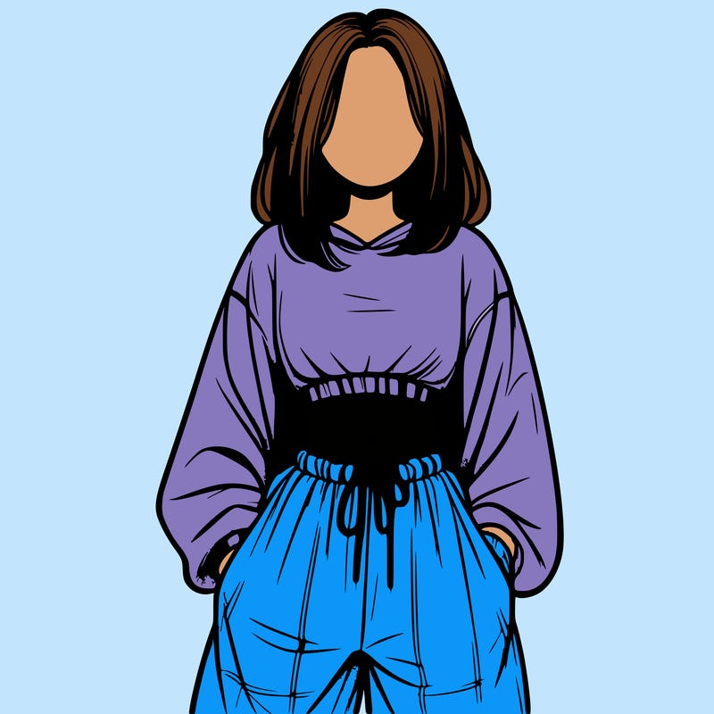realistic girl faceless with baggy pants and a crop top