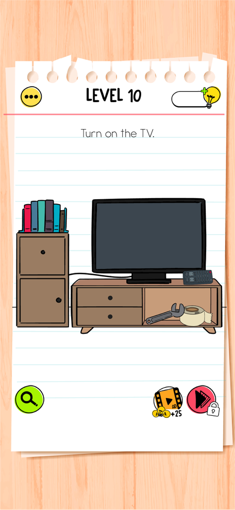 Brain Test All-Star level 10 tricky puzzle asking players to turn on the TV