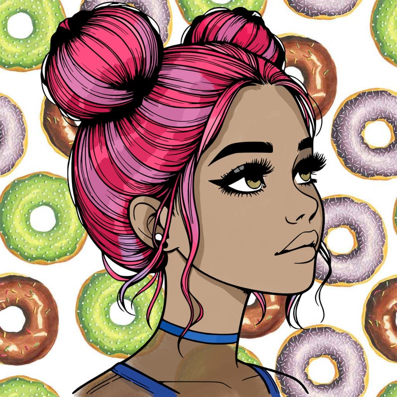 realistic girl with buns on the top of her head