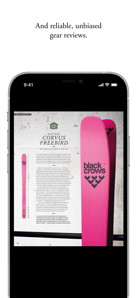 Eine detaillierte Ausrüstungsrezension von Black Crows Ski in der Backcountry Magazine Mobile App