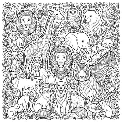 Unleash your creativity with this magnificent Animal Kingdom coloring page, boasting a rich tapestry of wild and domestic creatures. Discover lions, giraffes, elephants, and many more, all waiting for your unique splash of color.