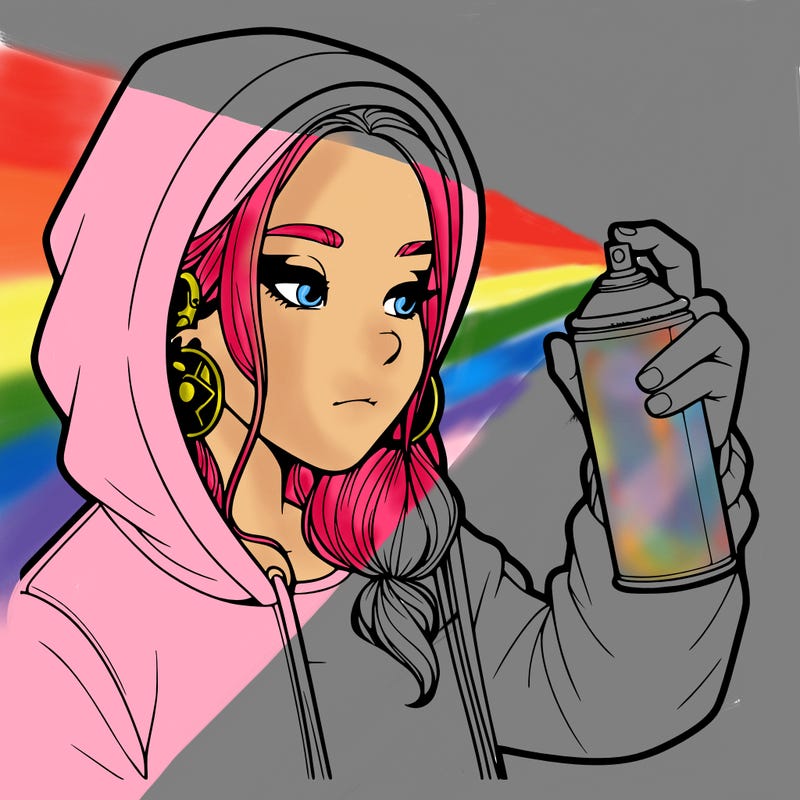 a realistic girl, spray painting