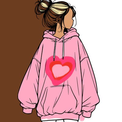 realistic girl with a oversized sweatshirt on and a bun