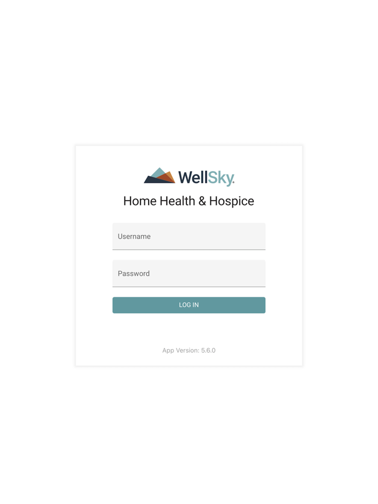 WellSky HHH Offline - WellSky Home Health and Hospice mobile app login interface with username and password fields