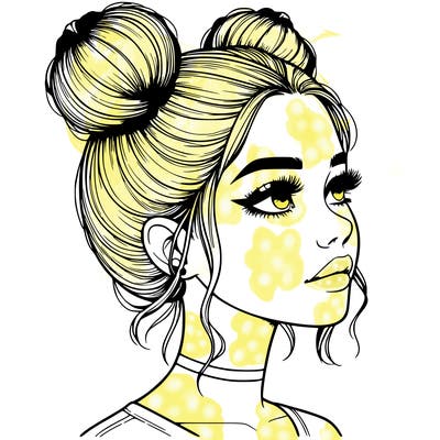 realistic girl with buns on the top of her head