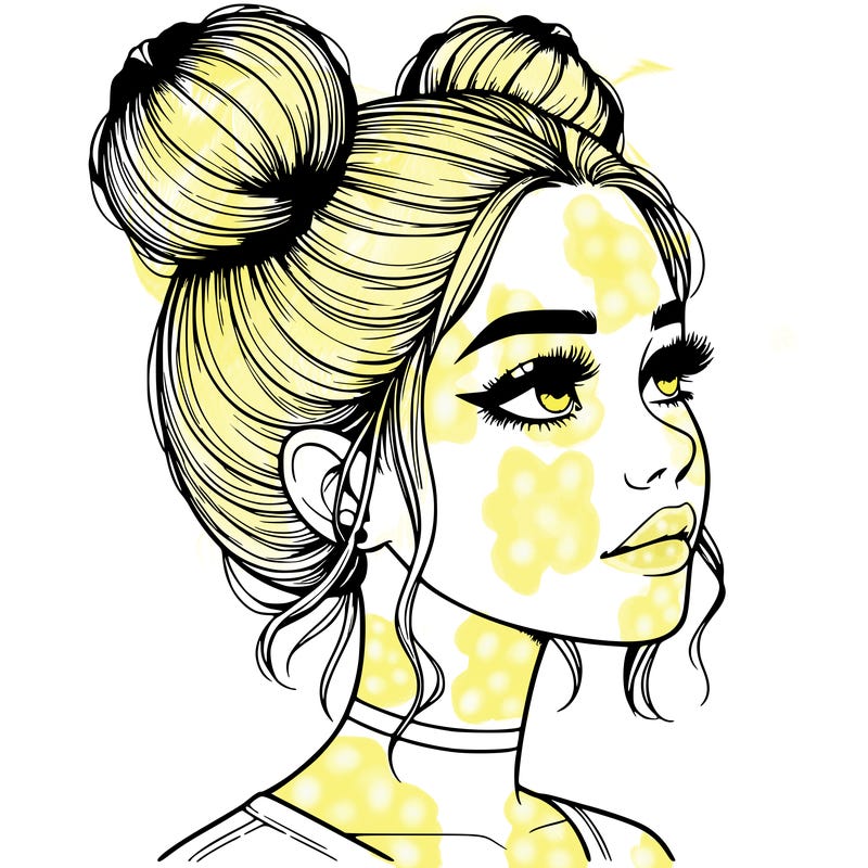 realistic girl with buns on the top of her head