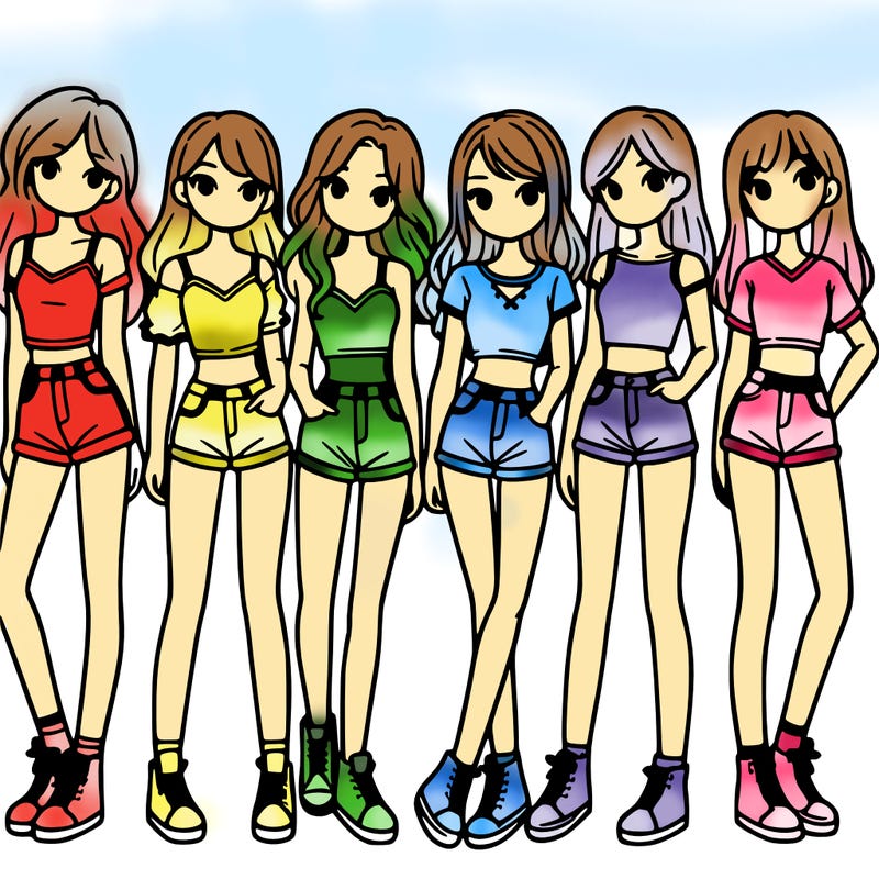 a group of girls wearing crop tops and shorts