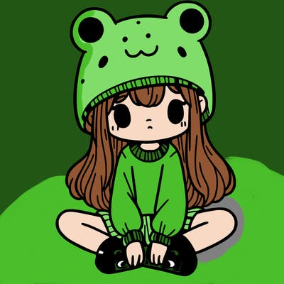 a girl wearing a frog hat and some frog socks