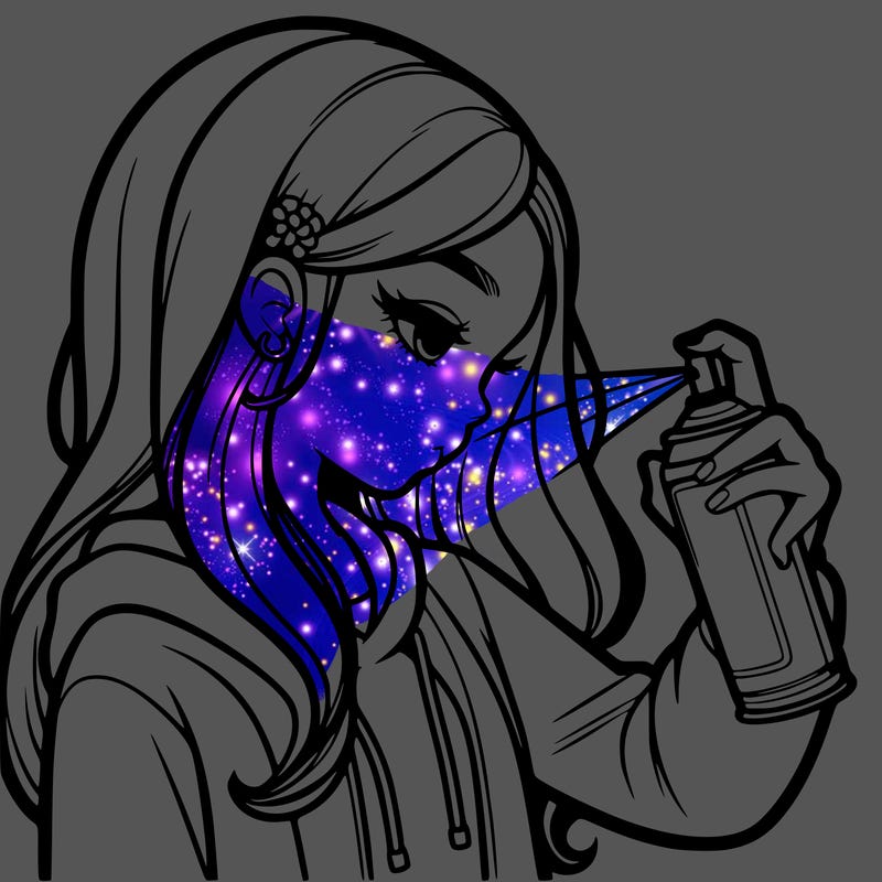 a realistic girl spray painting