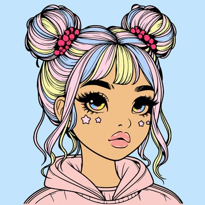 realistic girl with space buns