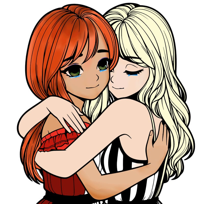 realistic girls hugging