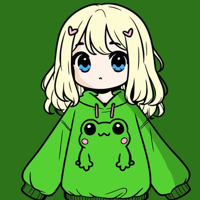 girl wearing frogging sweatshirt