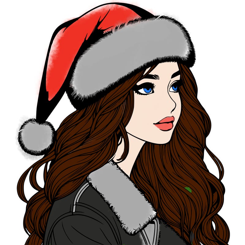 realistic girl in santa hat