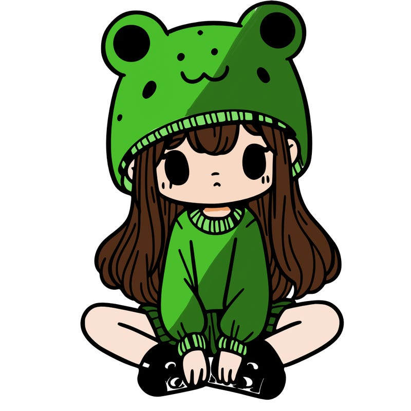 a girl wearing a frog hat and some frog socks