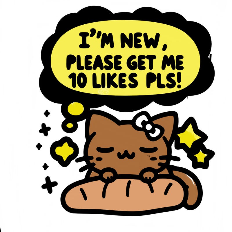 kitty taking a nap dream talking and saying "i'm new, please get me at least 10 likes pls!!"