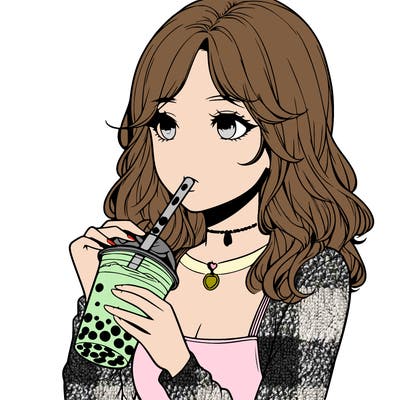realistic girl drinking boba tea