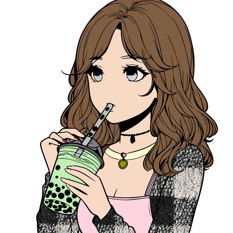 realistic girl drinking boba tea