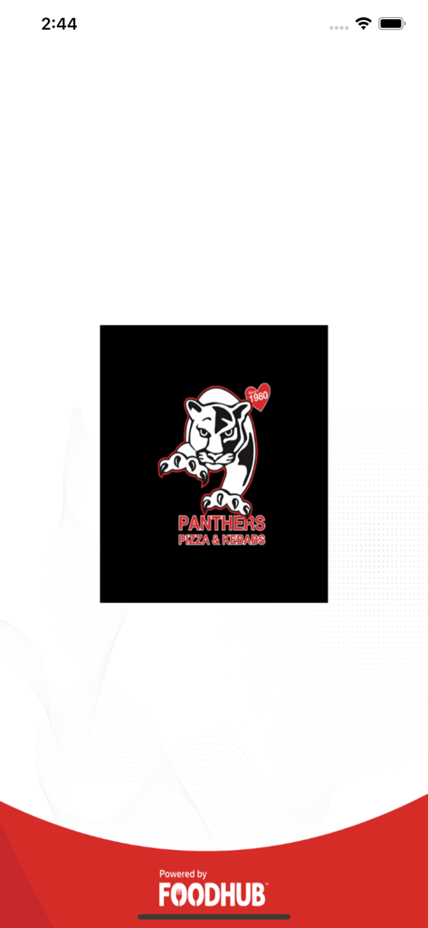Panthers Pizza & Kebabs - Panthers Pizza and Kebabs app splash screen with panther mascot logo and Foodhub branding