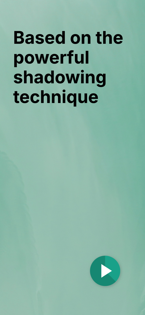 App screen describing the shadowing technique for English speaking practice