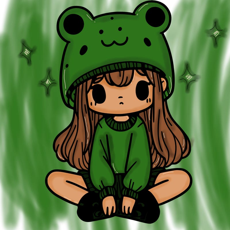 a girl wearing a frog hat and some frog socks