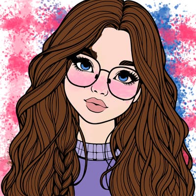 girl with long hair and freckles and glasses realistic