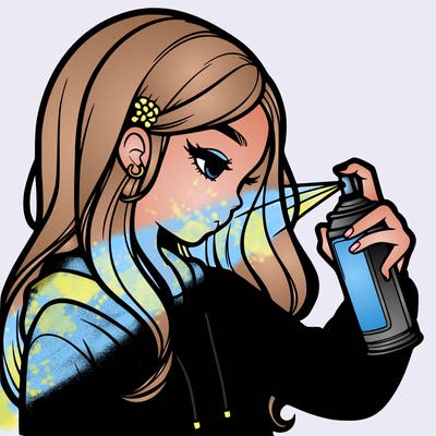 a realistic girl spray painting