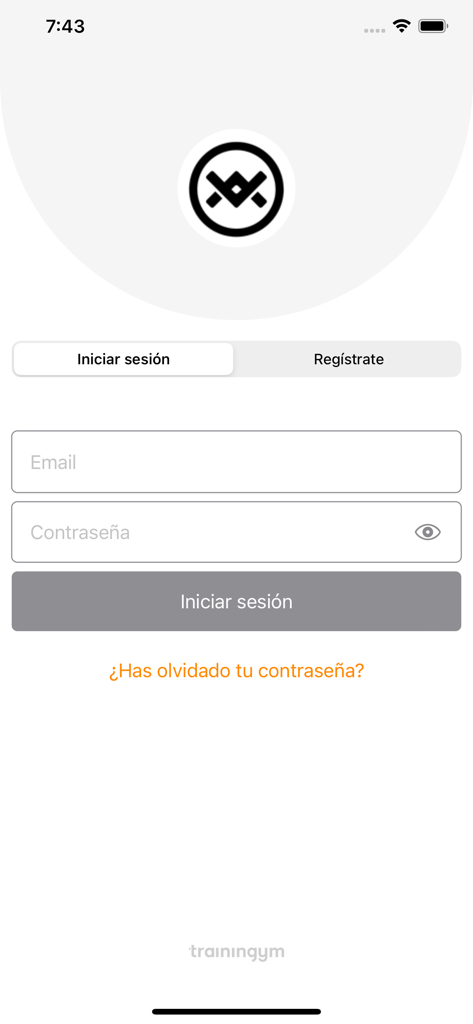 Exen Gym - Login screen for the Exen Gym app featuring email and password input fields in Spanish