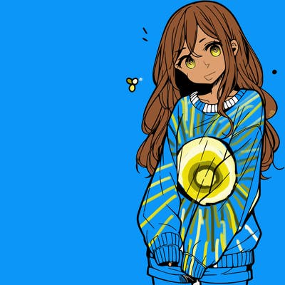 manga teen girl  in a sweater and baggy pants