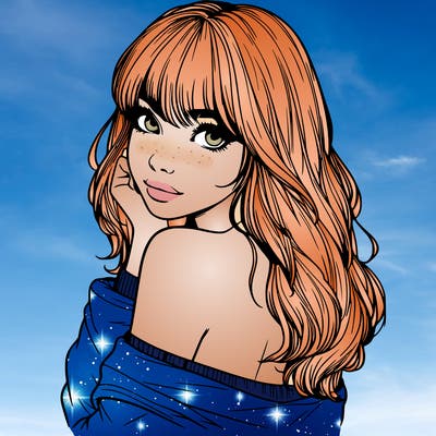 realistic girl with bangs looking over her shoulder