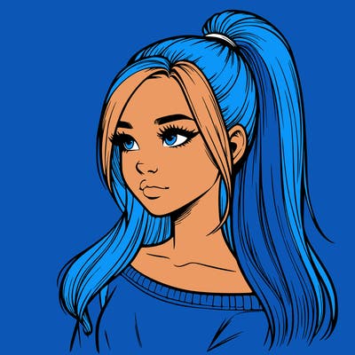 realistic girl with a high ponytail