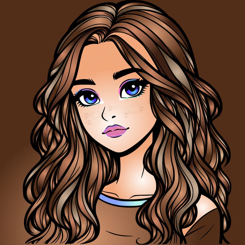 realistic teenage girl with long wavy hair