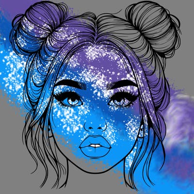 realistic girl with two buns on her hair and lips