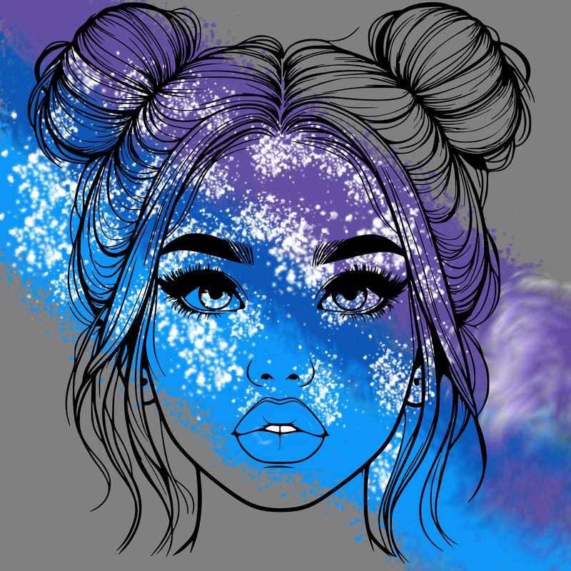 realistic girl with two buns on her hair and lips