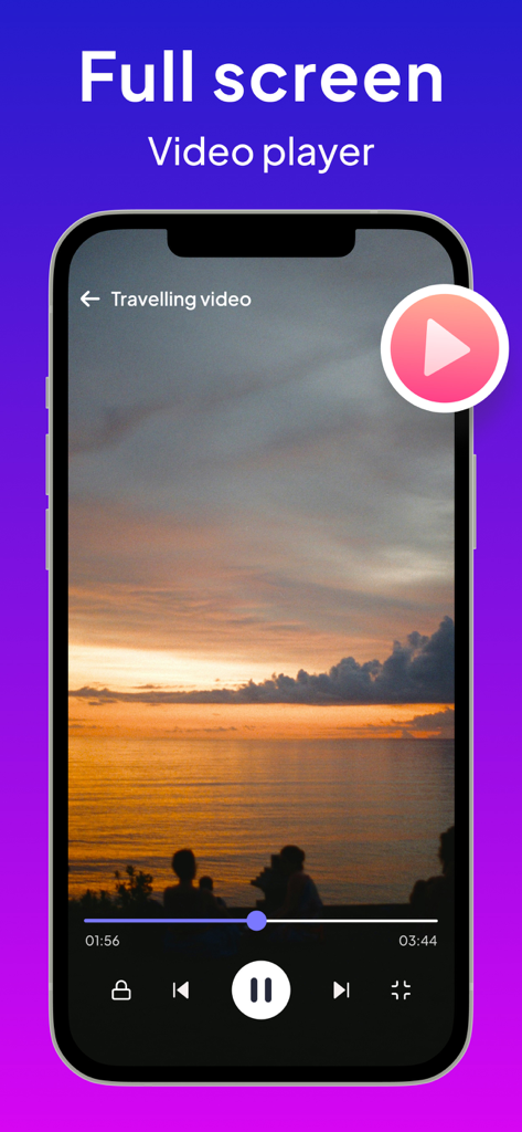 Video Downloader : Video Save - Smartphone displaying the full screen video player feature of the Video Downloader app.
