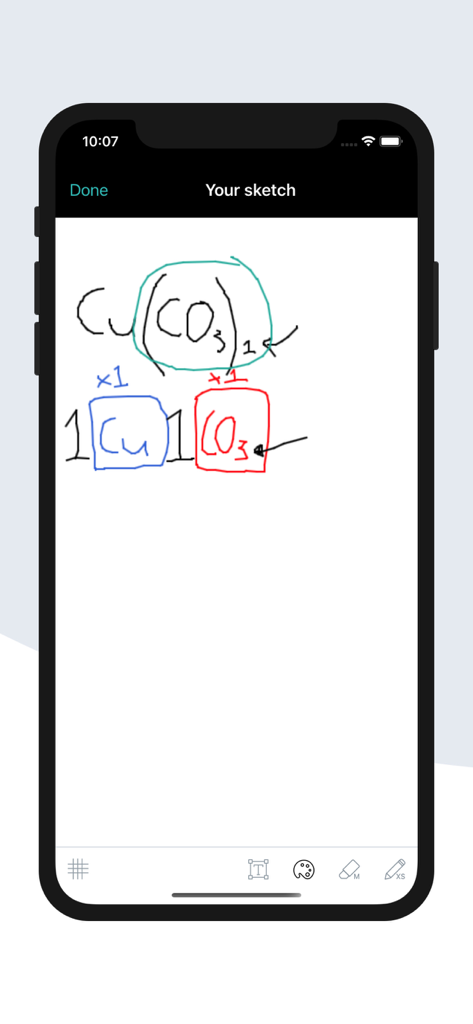 Studiosity - A mobile screen showing a hand-drawn chemistry formula in the Studiosity app sketch feature