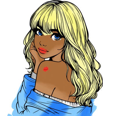 realistic girl with bangs looking over her shoulder