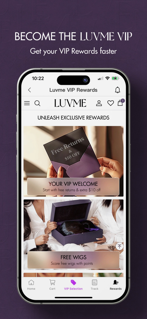 LuvmeHair - LuvmeHair mobile app VIP Rewards page showing member benefits and exclusive offers