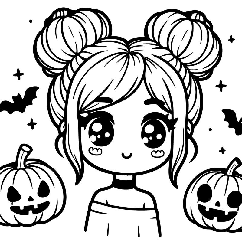 cute halloween girl with buns in her hair
