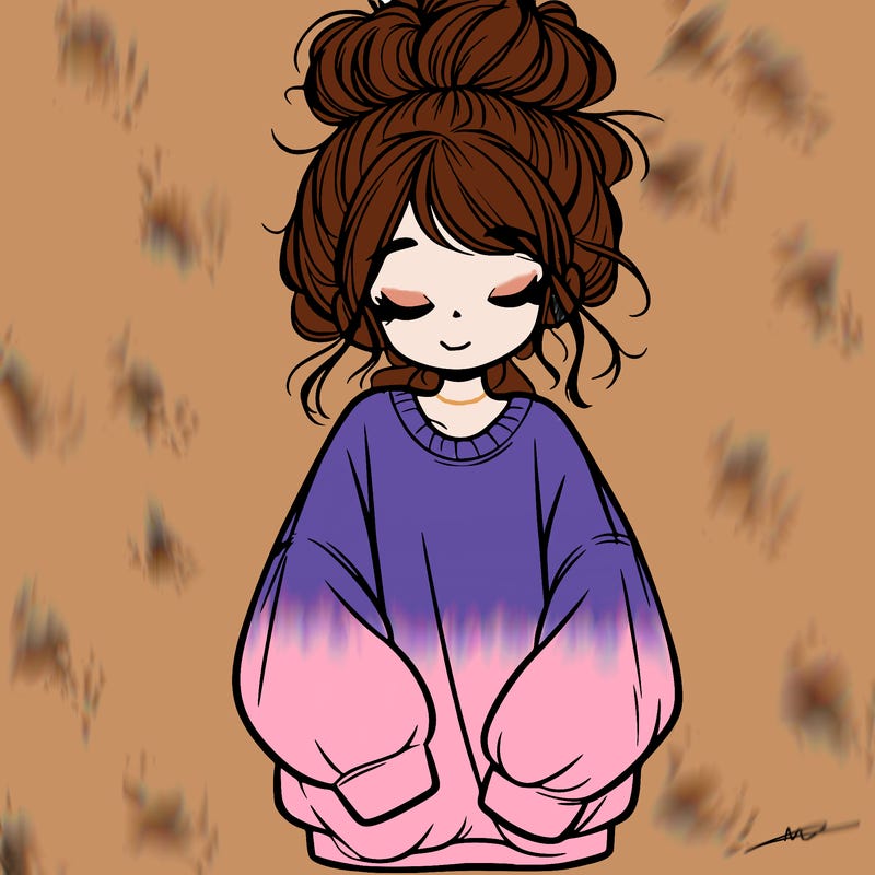 girl with baggy sweatshirt and messy bun