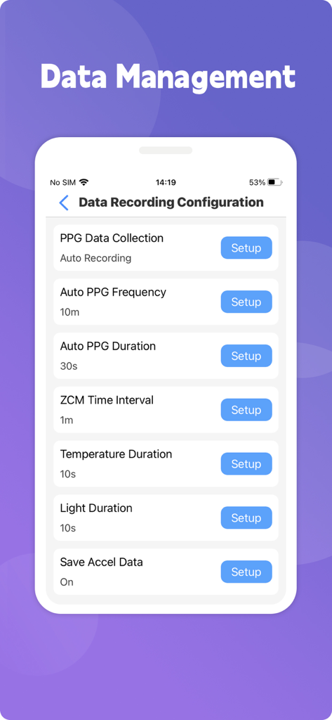Sleep Watch - Configuración de la configuración de grabación de datos clínicos en la aplicación Sleep Watch
